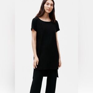 Eileen Fisher Wide Ribbed Black Stretch Tunic Side Slits. Great Condition. Sz L